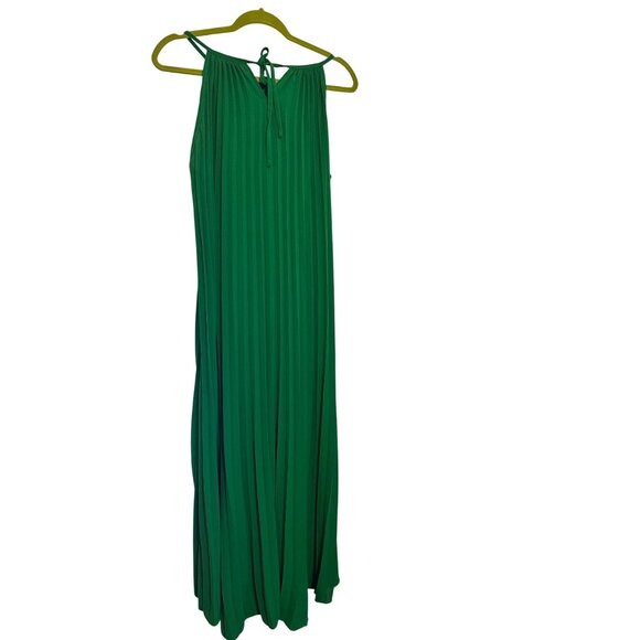 Green Halter Neck Pleated Maxi Dress L - Picture 2 of 6